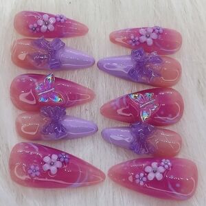 Purple Butterfly Floral Nails